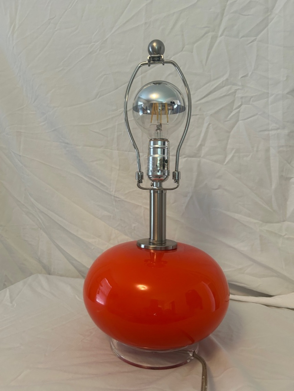 Modern Orange Glass Globe Lamp with Chrome Accents